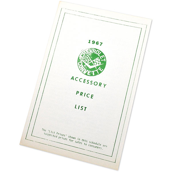 1967 Chevrolet Corvette CORVETTE ACCESSORY PRICE LIST EACH | DC0194