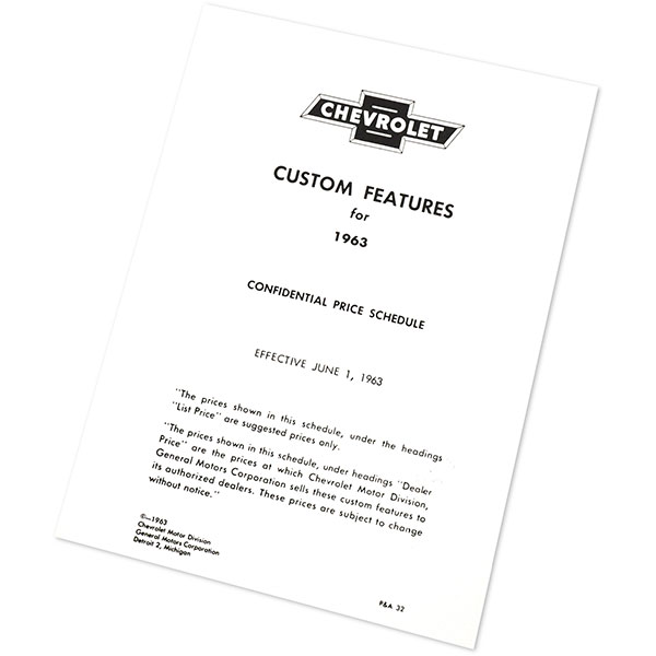 1963 Chevrolet Nova/Chevy II NEW VEHICLE CUSTOM FEATURES PRICE LIST - 20 PAGE BROCHURE | DC0514