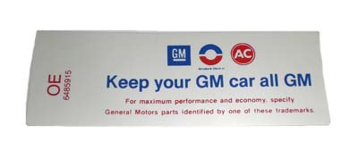 1970 Oldsmobile Cutlass/442/F85 442/W-32/W-33 W/ EVAP CONTROL EMISSION KEEP YOUR GM ALL GM AIR CLEANER DECAL OE (D00491) | DC1903T