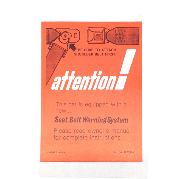 1972 Chevrolet Chevelle/Malibu SEAT BELT INSTRUCTION SLEEVE DC0779 | DC2187V