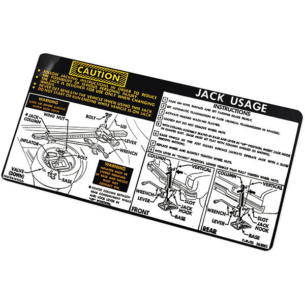 1974 Pontiac Full Size JACK INSTRUCTIONS DECAL VENTURA HATCHBACK WITH SPARE 341041 EACH | DT0225