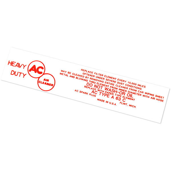 1958 Pontiac Full Size V8-2V AIR CLEANER SERVICE INSTRUCTION DECAL RED A63C EACH | DT0247