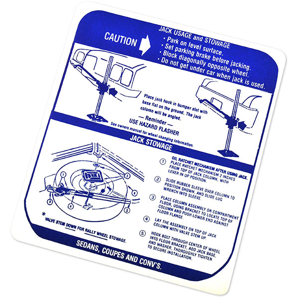 1969 Pontiac Grand Prix 69-UP JACK INSTRUCTIONS DECAL EACH | DT0285