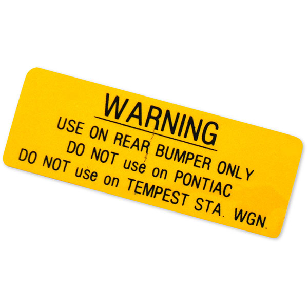 1968 Pontiac GTO/LeMans/Tempest JACK HOOK WARNING DECAL EACH | DT0359