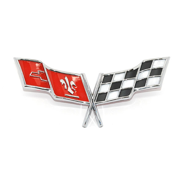 1977 Chevrolet Corvette NOSE EMBLEM GM # 379918 (CROSSFLAGS - SHOW QUALITY WITH 3M TAPE ON BACK) BRIGHT RED | EM1000O