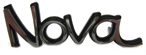 1973 Chevrolet Nova/Chevy II FRONT FENDER EMBLEM (BLACK & CHROME METAL WITH 2 STUDS ON BACK) 