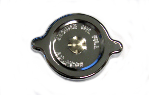 1969 Oldsmobile Cutlass/442/F85 CUTLASS 442 ENGINE OIL FILL CAP AC-FC60 CORRECT - NEW CHROME OIL FILL CAP AC-FC60. USED ON ALL 1968-70 OLDSMOBILES WITH 350 400 OR 455 ENGINES. AC-FC60 IS STAMPED ON THE CAP ALONG WITH ENGINE OIL FILL | EN10965T