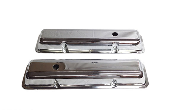 1973 Chevrolet Monte Carlo VALVE COVERS SMALL BLOCK PLAIN, 1 GROMMET STYLE HOLE IN EACH COVER (CHROME) - PR | EN12980Z