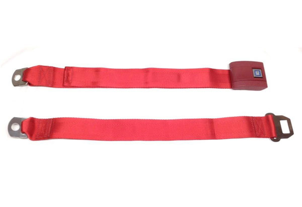 1971 Pontiac Grand Prix 69-UP NEW STANDARD RED LAP SEAT BELT WITH PLASTIC BUCKLE WITH GM EMBLEM (CAN BE USED IN REAR SEAT & CENTER FRONT BENCH) - EA | IN12303Z