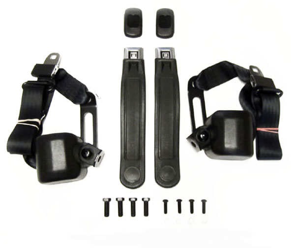 1971 Chevrolet El Camino 3-POINT RETRACTABLE STYLE FRONT SEAT BELTS WITH GM PUSH BUTTON FOR BUCKET SEATS (BLACK) - PR | IN12427E