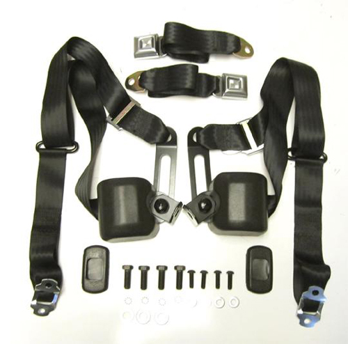 1966 Chevrolet Chevelle/Malibu 3-POINT RETRACTABLE STYLE FRONT SEAT BELTS WITH STARBURST PUSH BUTTON FOR BENCH SEAT (BLACK) - PR | IN12427A