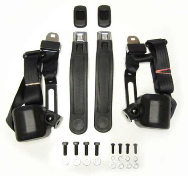 1968 Chevrolet El Camino 3-POINT RETRACTABLE STYLE FRONT SEAT BELTS WITH STARBURST PUSH BUTTON FOR BUCKET SEATS (BLACK) - PR | IN12428E