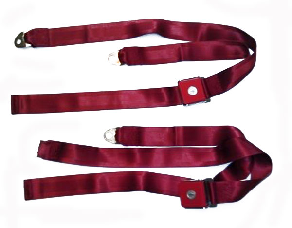 1966 Chevrolet Nova/Chevy II BOWTIE DARK RED LIFT LATCH STYLE LAP SEAT BELTS (PR) | IN12518C