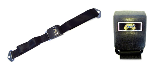 1966 Buick Skylark/GS/Regal/GN BLACK LAP SEAT BELT WITH CARRIAGE EMBLEM (WORKS ON FRONT & REAR SEATS) - EACH | IN12860Z