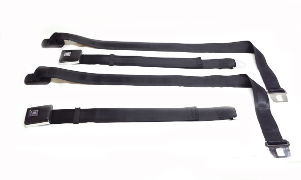 1968 Pontiac GTO/LeMans/Tempest GM SHOULDER SEAT BELT (BLACK WITH BLACK TEXTURED PLASTIC & STAINLESS BUCKLE WITH BLUE GM MARK OF EXCELLENCE BUTTON) - PAIR | IN2391A