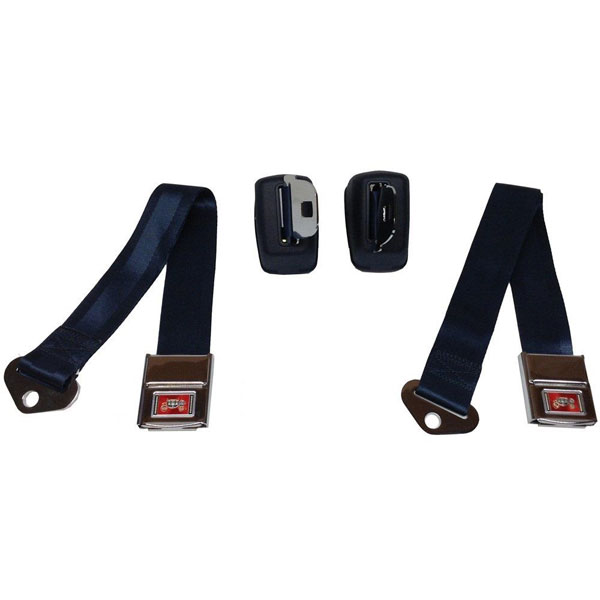1964 Pontiac GTO/LeMans/Tempest DELUXE FRONT SEAT BELT RETRACTOR SET W/ CHROME BUCKLE (DARK BLUE) - PR | IN2431Z