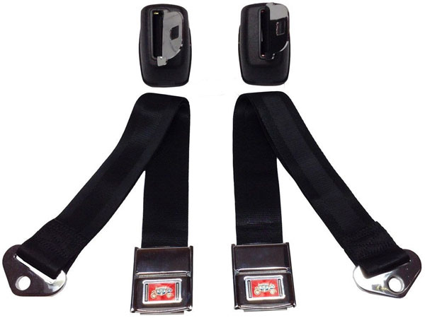 1965 Pontiac GTO/LeMans/Tempest DELUXE FRONT SEAT BELT RETRACTOR SET W/ CHROME BUCKLE (BLACK) - PR | IN2432Z