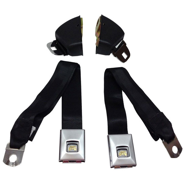 1967 Pontiac GTO/LeMans/Tempest DELUXE FRONT SEAT BELT RETRACTOR SET W/ CHROME BUCKLE (BLACK) - PR | IN2437Z
