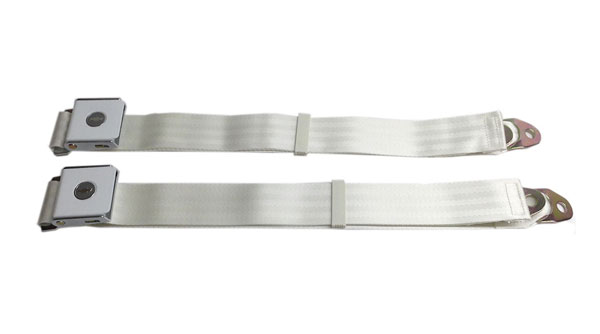 1965 Chevrolet Chevelle/Malibu BOWTIE WHITE LIFT LATCH STYLE LAP SEAT BELTS (PR) | IN52885C