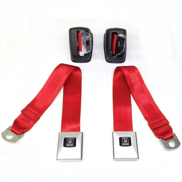 1972 Pontiac GTO/LeMans/Tempest DELUXE FRONT SEAT BELT RETRACTOR SET W/ CHROME BUCKLE (RED) - PR | IN6668A