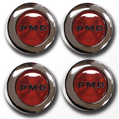 1979 Pontiac GTO/LeMans/Tempest RED PMD CENTER CAPS (RED BACKGROUND WITH BLACK WRITING) BOLT ON REPRODUCTION - SET OF 4 | WT7015Z