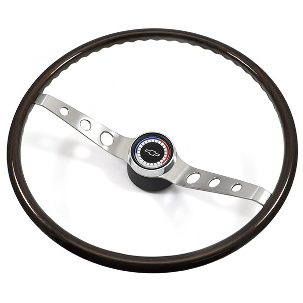 1965 Chevrolet El Camino WALNUT WOOD STYLE 2-SPOKE STEERING WHEEL KIT (THIS IS AN AUTHENTIC WOOD WHEEL REPLICA WITH 2 BRUSHED SPOKES. KIT INCLUDES STEERING WHEEL, HORN CAP, HORN CONTACT, HUB AND HARDWARE) | ST3799C