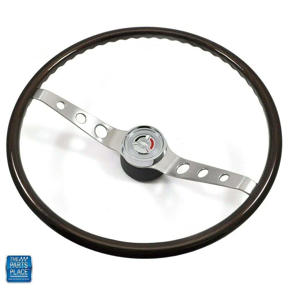 1964 Chevrolet El Camino WALNUT WOOD STYLE 2-SPOKE STEERING WHEEL KIT (THIS IS AN AUTHENTIC WOOD WHEEL REPLICA WITH 2 BRUSHED SPOKES. KIT INCLUDES STEERING WHEEL, HORN CAP, HORN CONTACT, HUB AND HARDWARE) | ST3798C