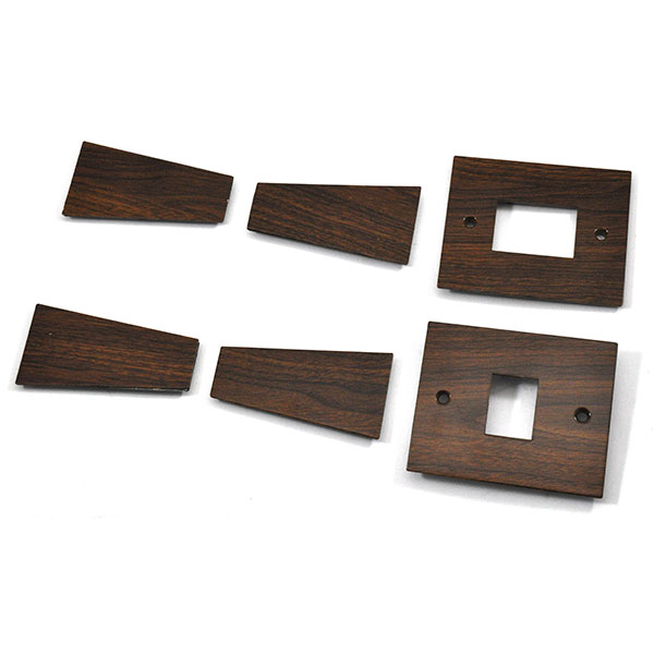 1986 Oldsmobile Cutlass/442/F85 WOOD GRAIN POWER WINDOW SWITCH COVERS & DOOR ESCUTCHEON PULL STRAP COVERS COMPLETE 6 PC SET | IN3105T