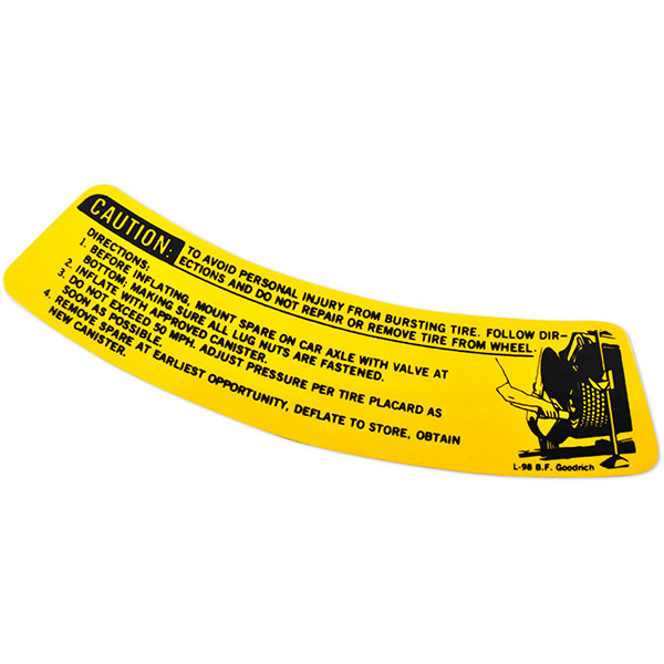 1973 Pontiac GTO/LeMans/Tempest SPACE SAVER SPARE TIRE CAUTION DECAL L-98 EACH | DT0226