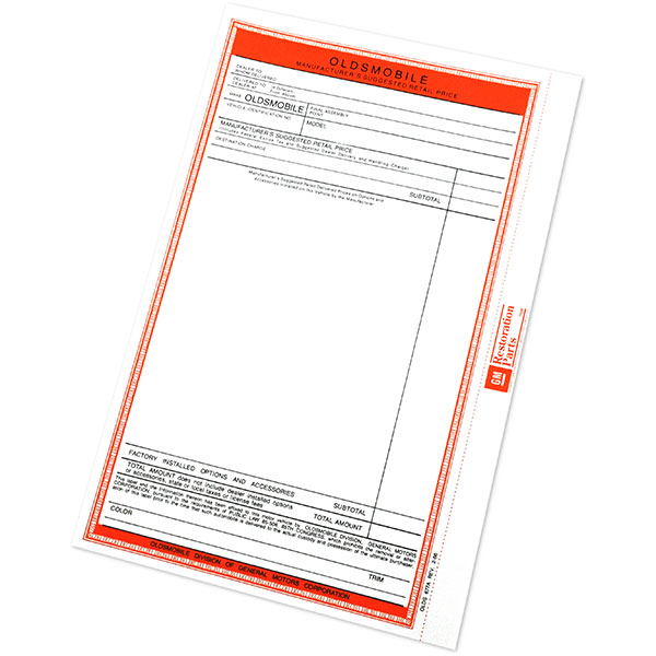 1964 Oldsmobile Full Size NEW VEHICLE WINDOW PRICE STICKER 677A EACH | DO0136