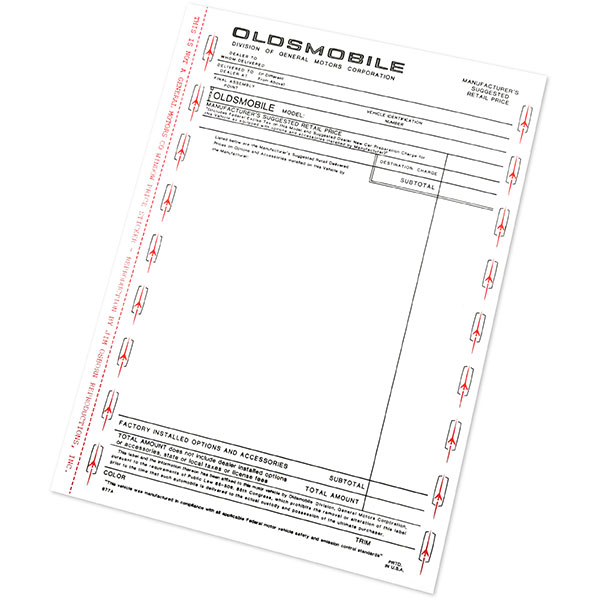1969 Oldsmobile Full Size NEW VEHICLE WINDOW PRICE STICKER 677A EACH | DO0137