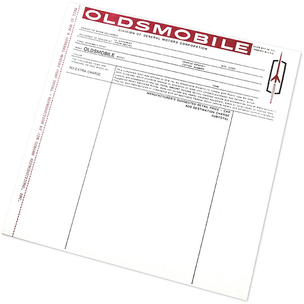 1974 Oldsmobile Full Size NEW VEHICLE WINDOW PRICE STICKER 677A EACH | DO0138