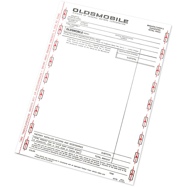 1971 Oldsmobile Full Size NEW VEHICLE WINDOW PRICE STICKER EACH | DO0141