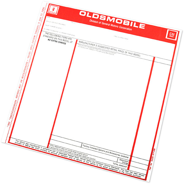 1979 Oldsmobile Full Size NEW VEHICLE WINDOW PRICE STICKER 667-GM EACH | DO0107