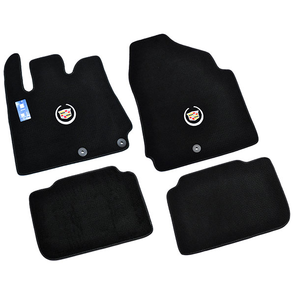 2016 Cadillac Cars FLOOR MATS PLUSH STYLE CARPET BLACK WITH EMBROIDERED CREST LOGO â€“ 4PC SET | IN3247D