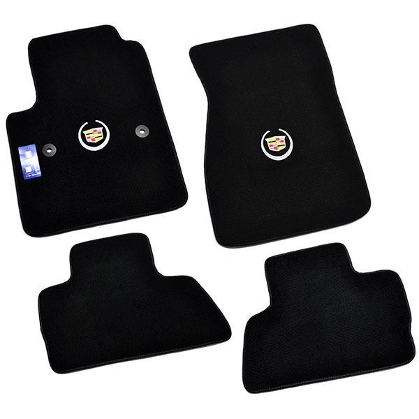 2018 Cadillac Cars FLOOR MATS PLUSH STYLE CARPET BLACK WITH EMBROIDERED CREST LOGO â€“ 4PC SET | IN4888D