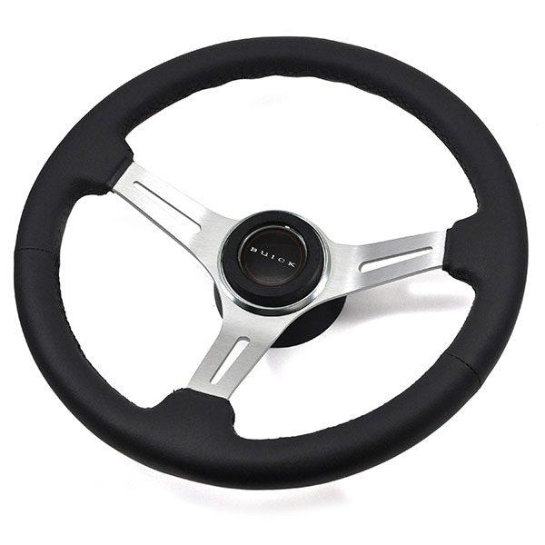 1968 Buick Skylark/GS/Regal/GN AFTERMARKET STEERING WHEEL KIT (BLACK LEATHER WHEEL WITH BRUSHED SILVER SPOKES, 14'' OUTSIDE DIAMETER) | ST3255S
