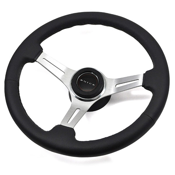 1970 Buick Skylark/GS/Regal/GN AFTERMARKET STEERING WHEEL KIT (BLACK LEATHER WHEEL WITH BRUSHED SILVER SPOKES, 14 | ST3256S