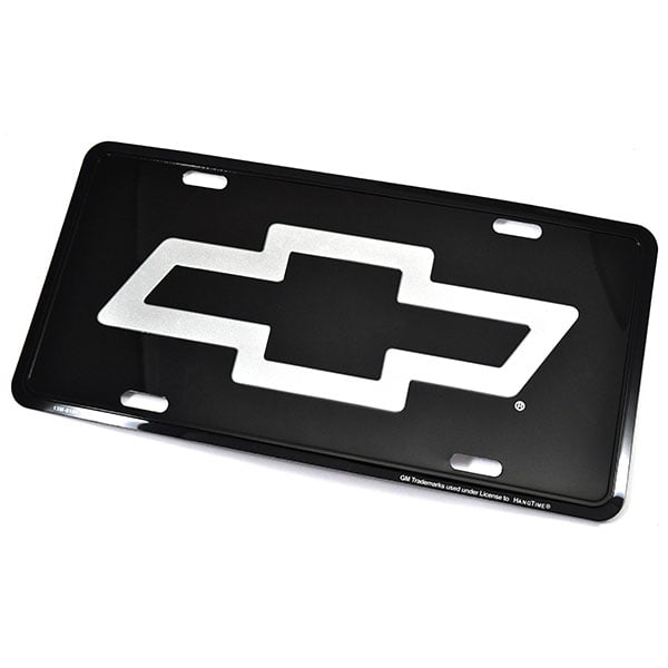 Chevrolet Chevelle/Malibu ACCESSORY LICENSE PLATE - BLACK BACKGROUND WITH SILVER CHEVY BOWTIE | BK1002C