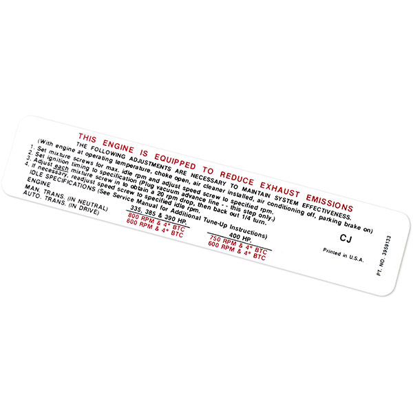 1969 Chevrolet Camaro 427-335 HP AT/MT EMISSION DECAL (DC0447) | DC0447