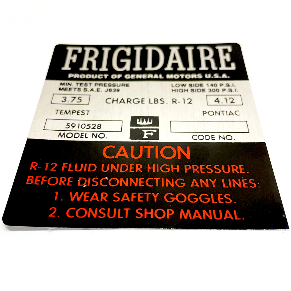 1967 Pontiac GTO/LeMans/Tempest FRIGIDAIRE AIR COND COMP DECAL (DT0105) | DC1865G
