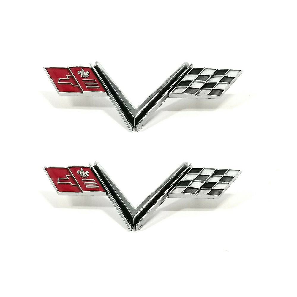 1967 Chevrolet Impala/Caprice/Bel Air FRONT FENDER EMBLEM V FLAGS GM 3899582 - PAIR | EM10029P