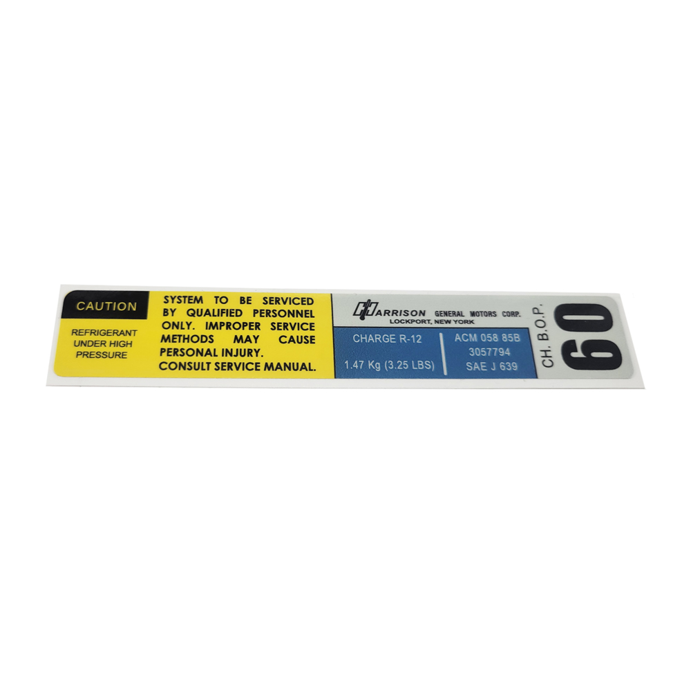 1985 Oldsmobile Cutlass/442/F85 HARRISON AIR CONDITIONING EVAPORATOR BOX DECAL ACM 058-85B 3057794 - EA | DC10008T