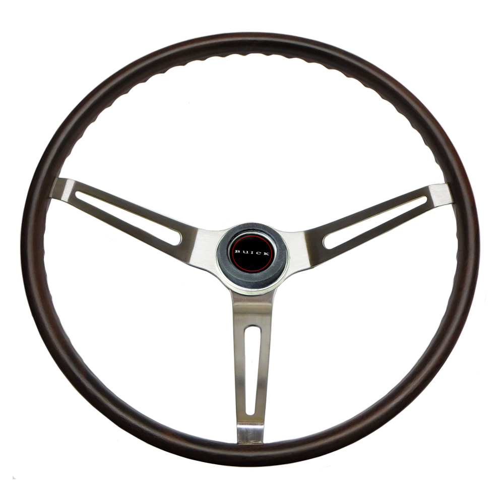 1967 Buick Skylark/GS/Regal/GN AFTERMARKET STEERING WHEEL KIT (WALNUT WOOD WHEEL WITH BRUSHED STEEL SPOKES, 16'' OUTSIDE DIAMETER) | ST2852S