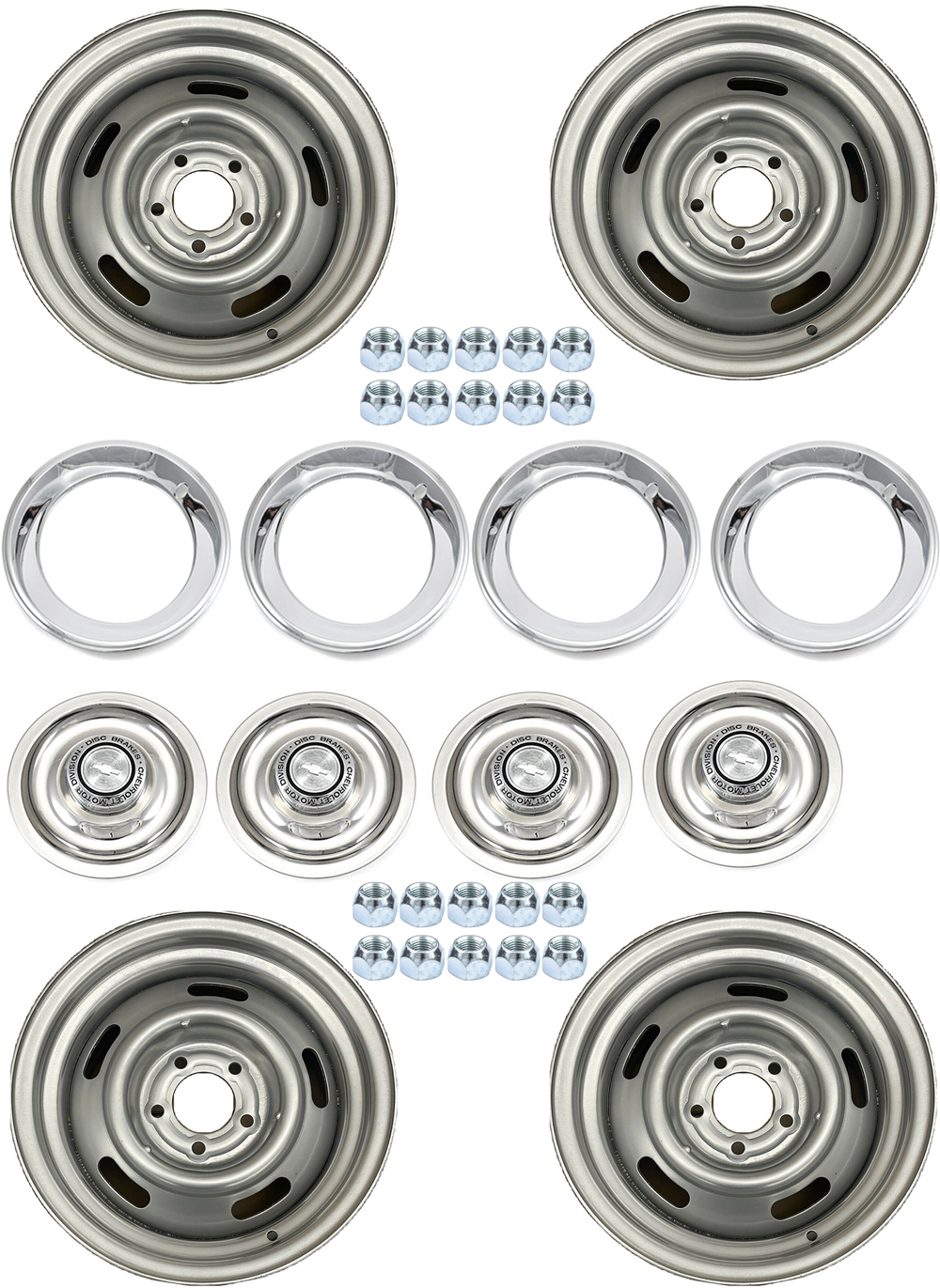 1967 Chevrolet El Camino 15-7 SILVER PAINTED RALLY WHEEL SET (INCLUDES: 4 WHEELS, 4 