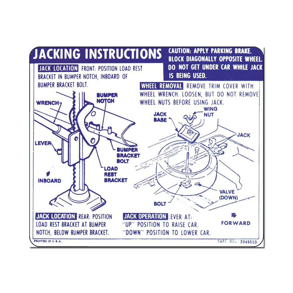 1969 Chevrolet Camaro CONVERTIBLE JACK INSTRUCTIONS REGULAR TIRE (DC0790) | DC2530R