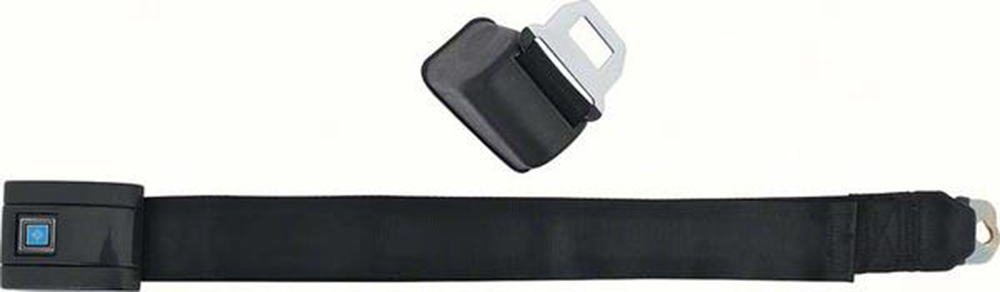 1972 Pontiac GTO/LeMans/Tempest FRONT BUCKET SEAT BELT ASSEMBLY; RH; STANDARD; SILVER STARBURST BLUE BUTTON; BLACK BELT | 154674