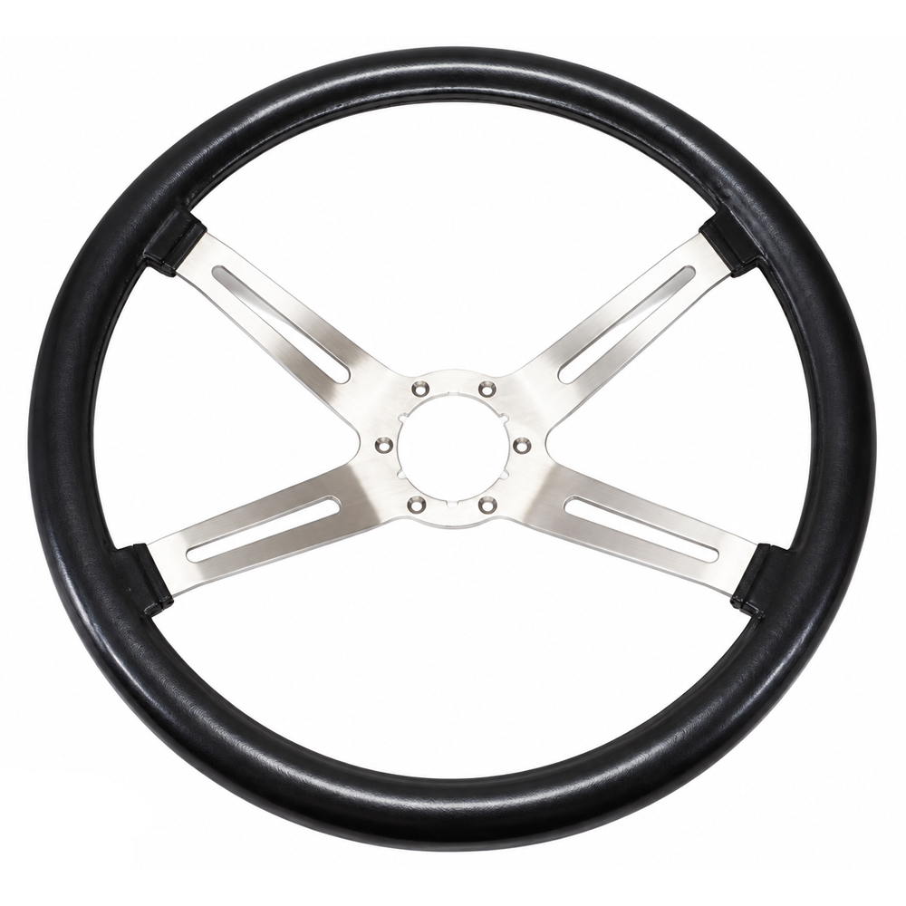 1976 Oldsmobile Cutlass/442/F85 RALLY STEERING WHEEL; BRUSHED 4-SPOKE; CUSHION BLACK GRIP | ST3721T