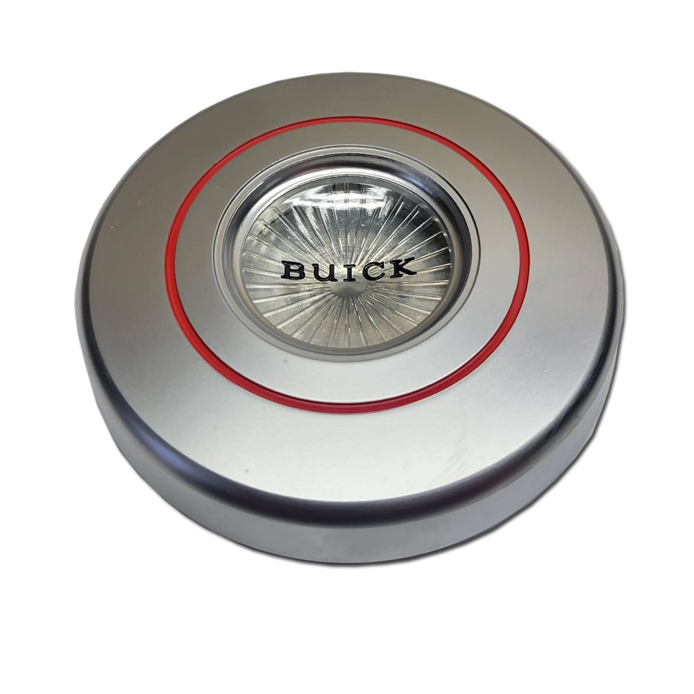 1968 Buick Skylark/GS/Regal/GN SPORT WOOD STEERING WHEEL HORN CAP BRUSHED CHROME WITH RED BAND GM 9748871 | 9748871