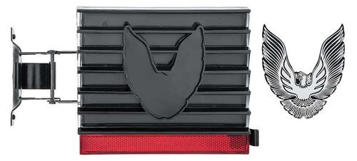 1980 Pontiac Firebird/TransAm FUEL DOOR ASSEMBLY WITH BRACKET AND EMBLEM; SMOKE WITH SILVER BIRD | R278147